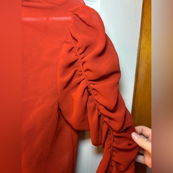 See By Chloe Ruched Long Sleeve Blouse in Earthy Red - Picture 6 of 16